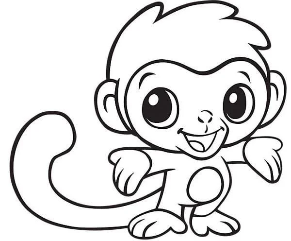 Tranh tô màu con vật chú khỉ con tinh nghịch