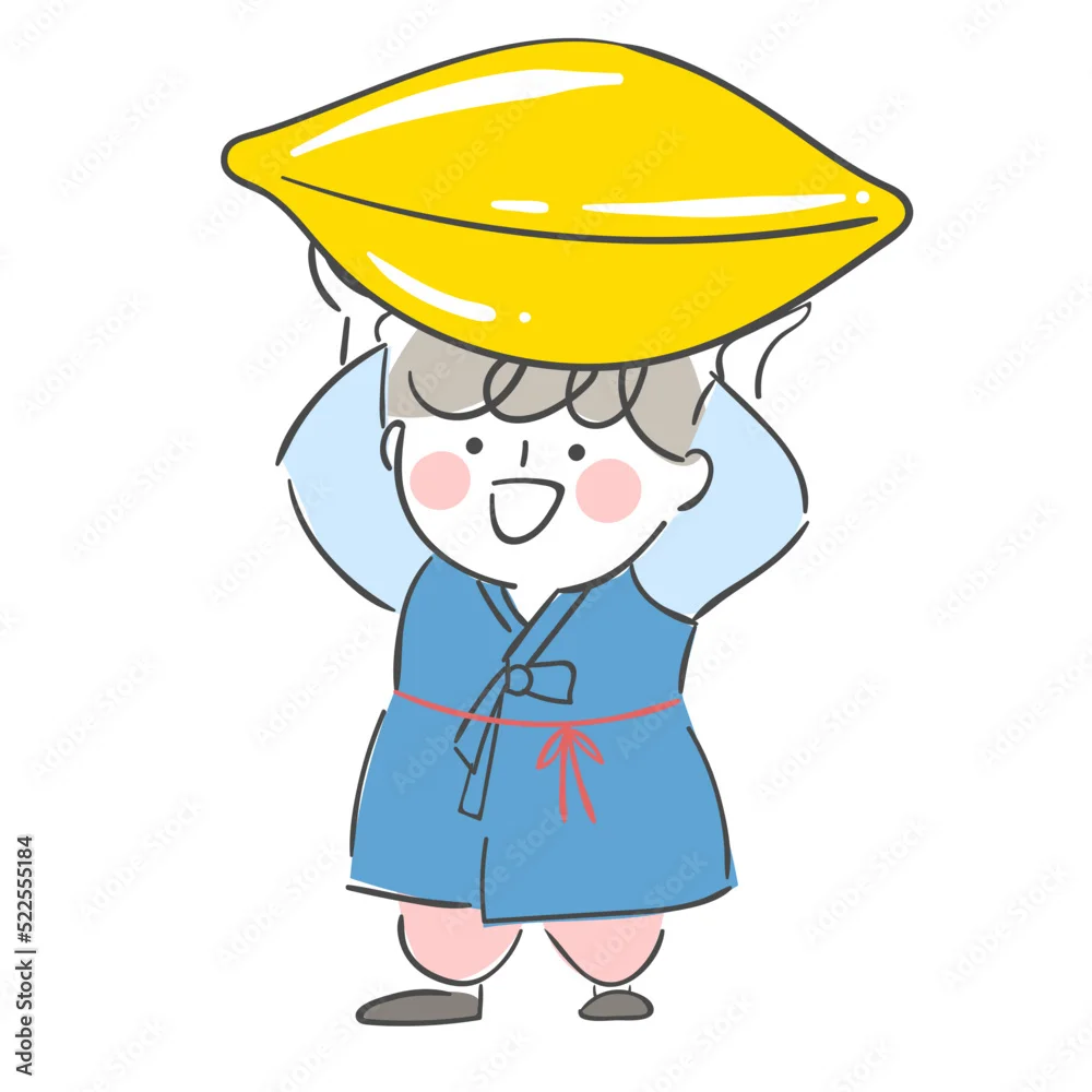 Hình nền chill với nhân vật hoạt hình dễ thương mặc đồ xanh và đội mũ quả chanh màu vàng trên nền trắng