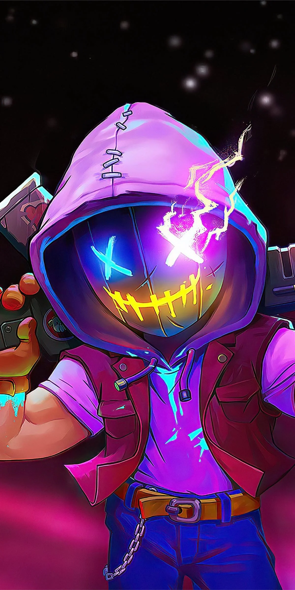 Hình nền điện thoại ngầu nhân vật mặt nạ cười neon tím hồng