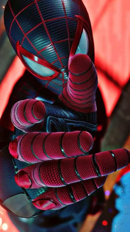 Hình nền điện thoại ngầu nhân vật Spider-Man phong cách cyberpunk neon đỏ đen
