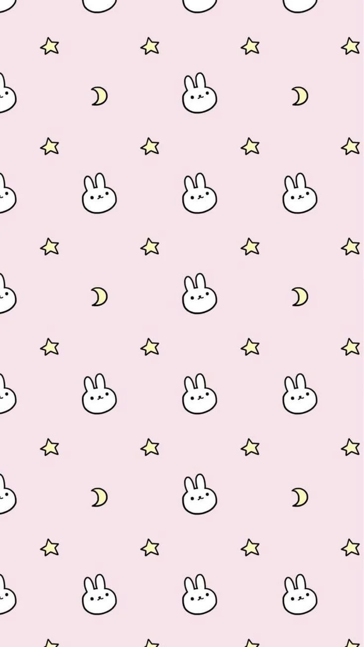 Hình nền hồng pattern thỏ trắng sao và mặt trăng trên nền hồng nhạt cute