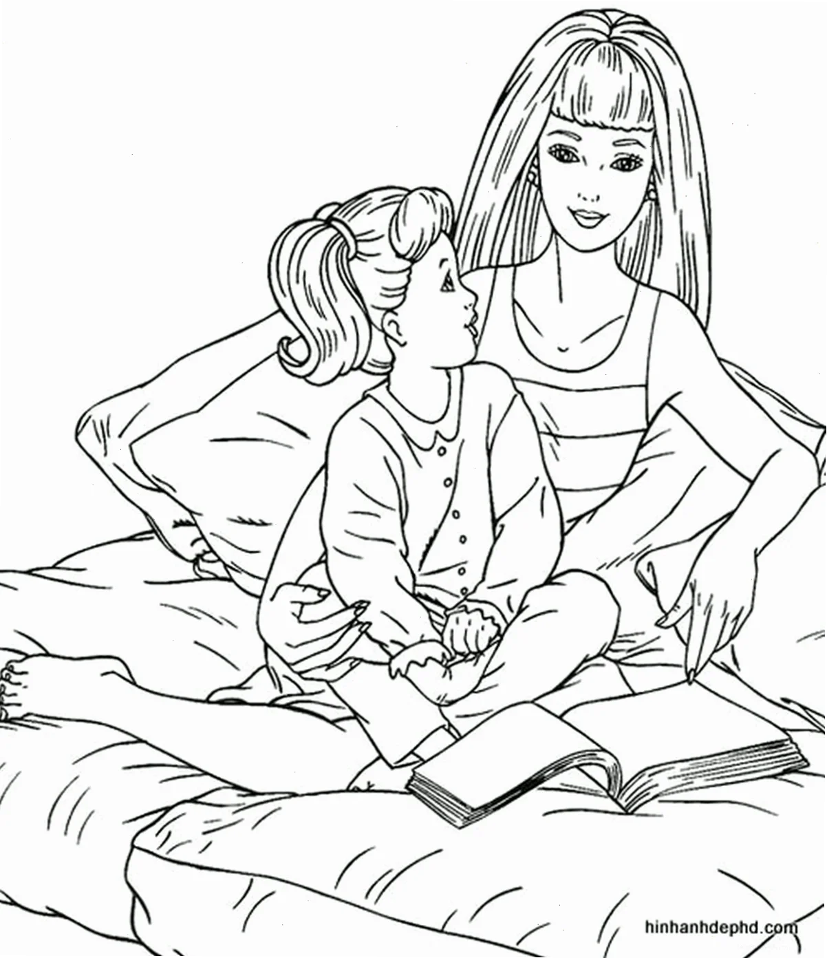 Tranh tô màu gia đình gồm ba người đơn giản