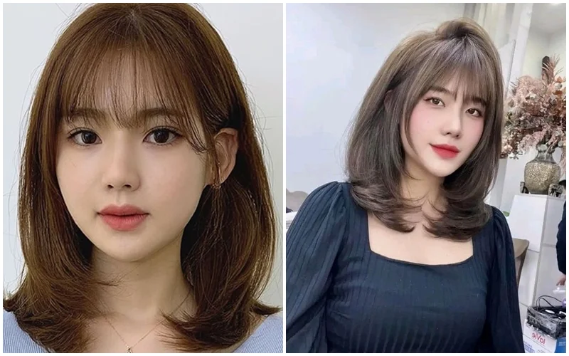 Hai kiểu tóc ngắn layer ngang vai với mái thưa và đuôi uốn nhẹ