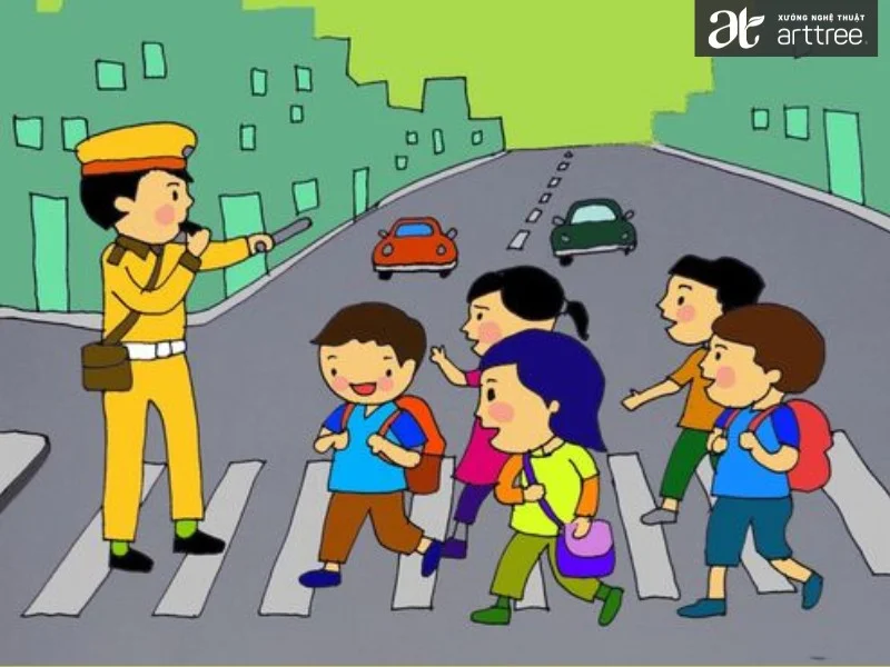 Top 10 hình ảnh tranh an toàn giao thông do học sinh vẽ đẹp (Nguồn sưu tầm)