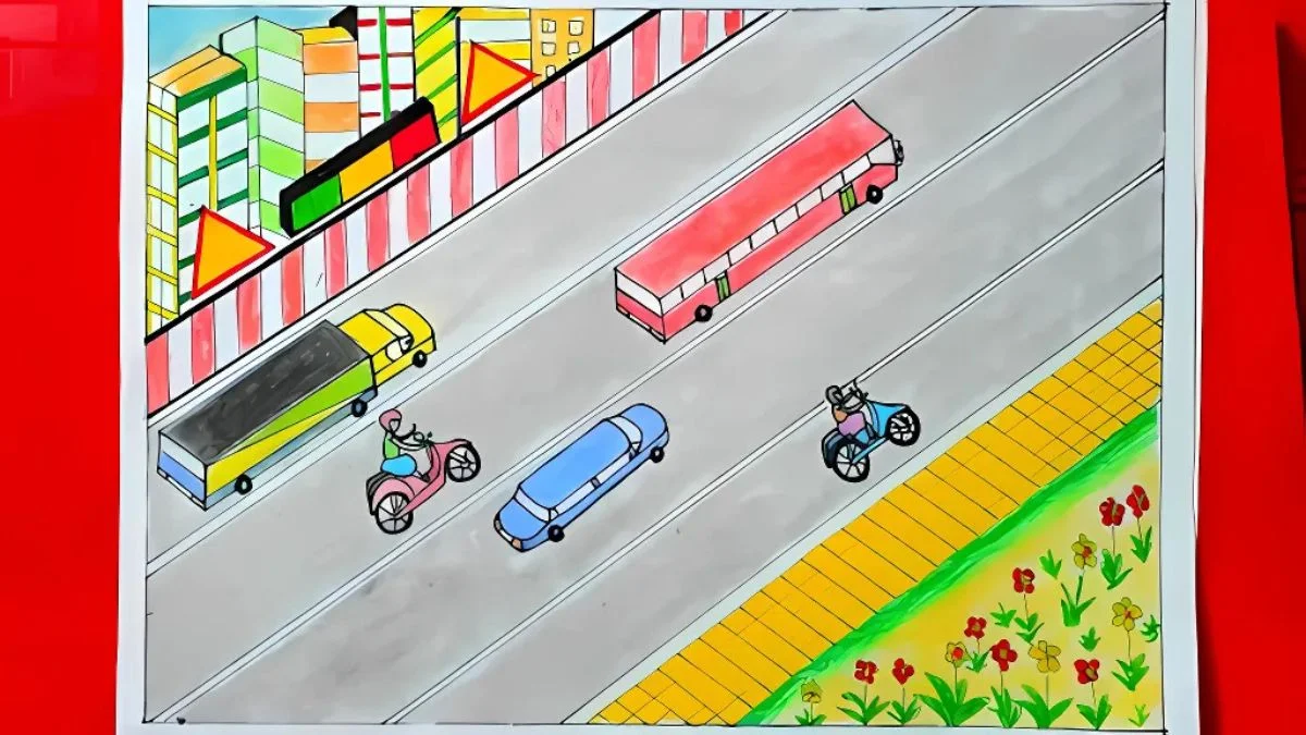 Vẽ tranh chủ đề an toàn giao thông sinh hoạt.