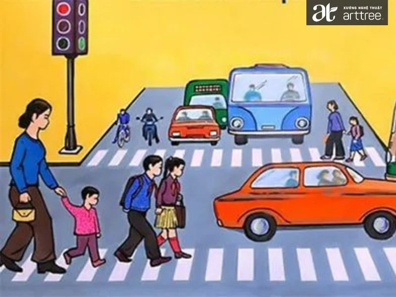 Top 10 hình ảnh tranh an toàn giao thông do học sinh vẽ đẹp (Nguồn sưu tầm) (3)