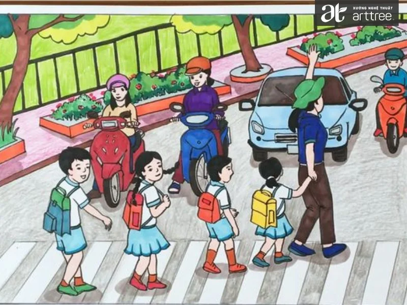 Top 10 hình ảnh tranh an toàn giao thông do học sinh vẽ đẹp (Nguồn sưu tầm) (4)