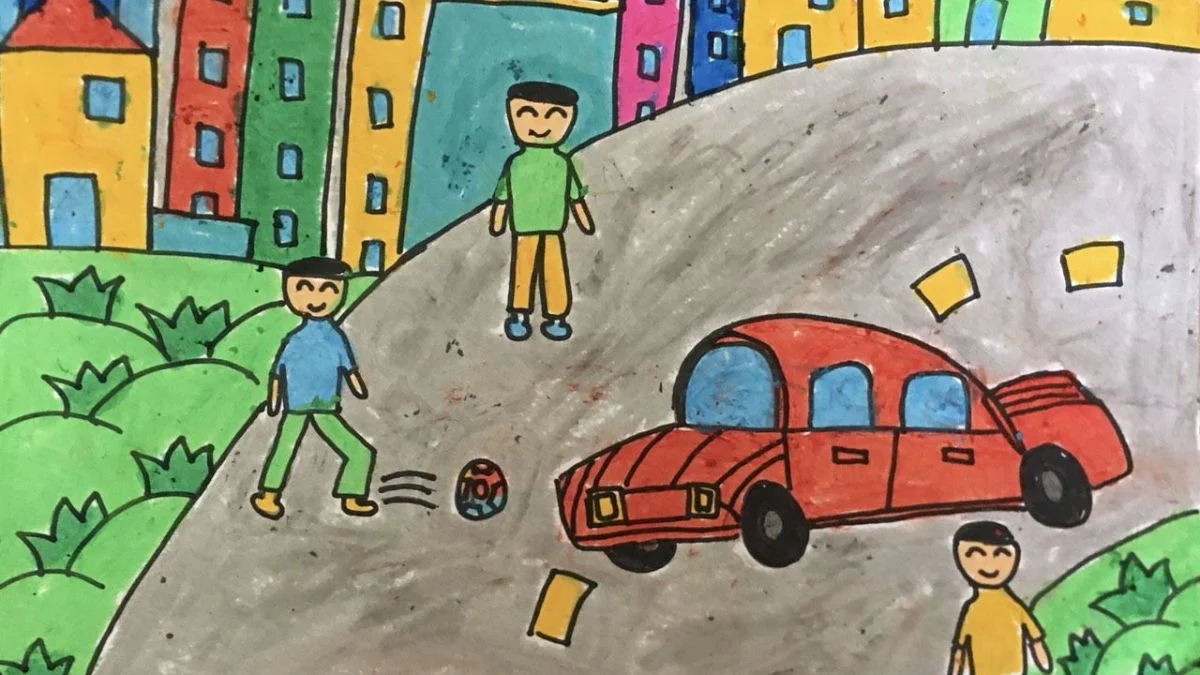 Vẽ tranh chủ đề an toàn giao thông dễ hiểu.