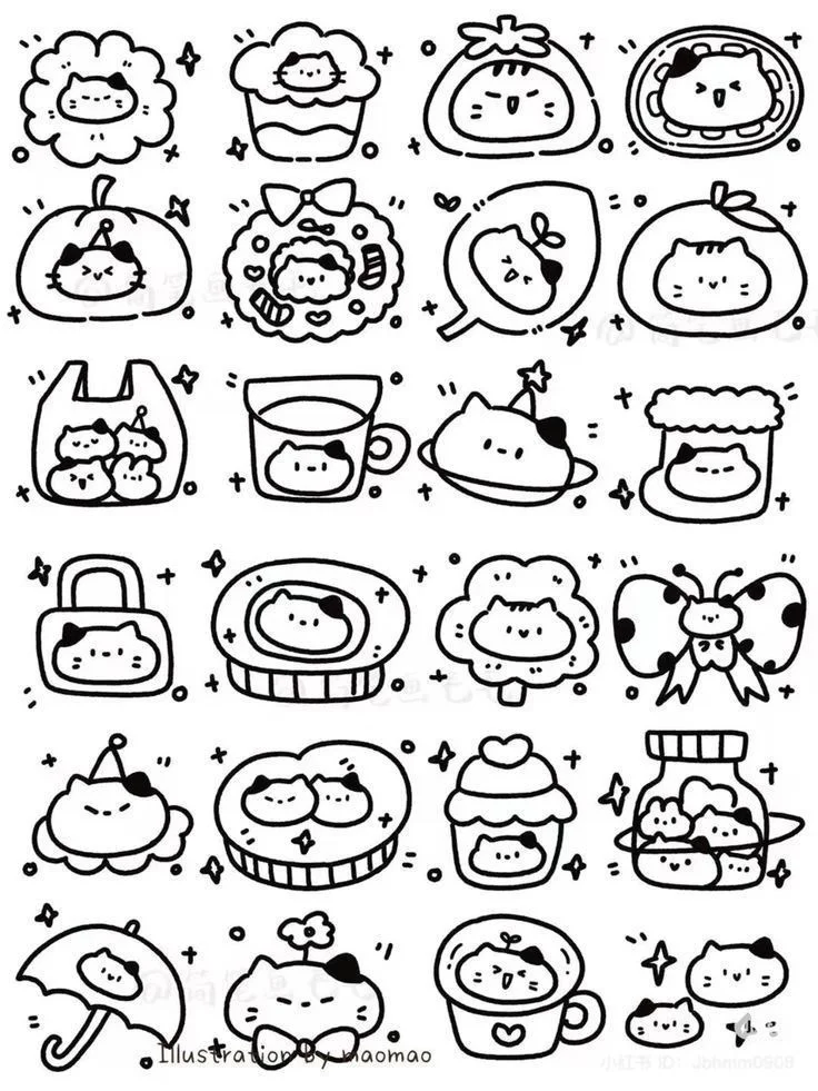 Hình sticker cute không màu | Hình dán sticker cute dễ vẽ, Vẽ tranh hoạt hình, Tô màu dễ