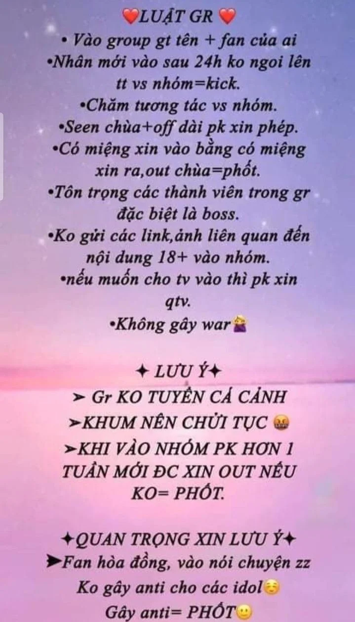 Danh sách các ảnh luật nhóm trên messenger dành cho các nhóm fan hâm mộ.