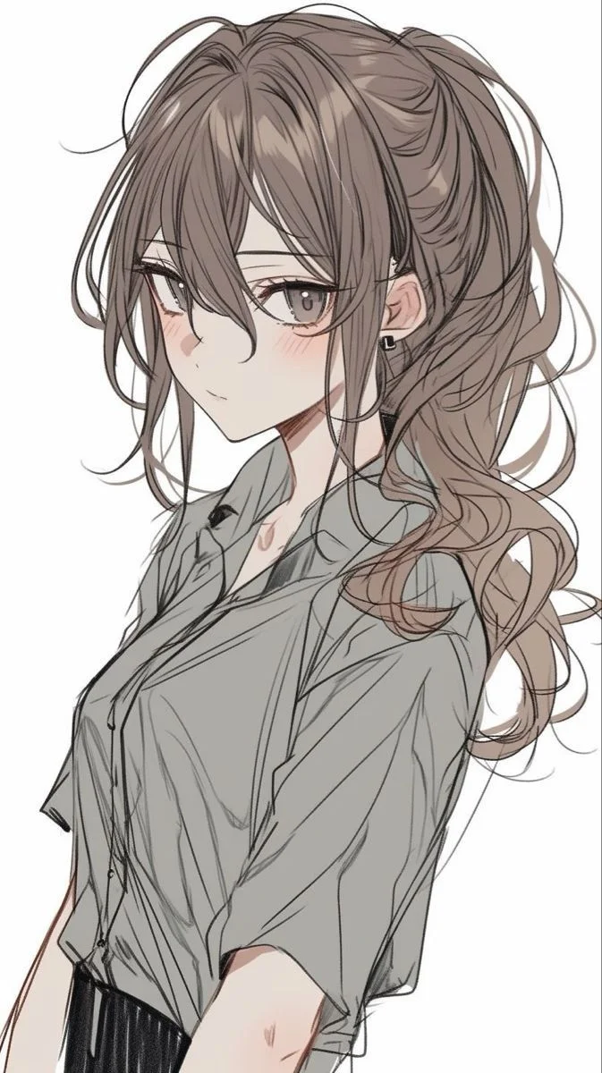 ảnh anime nữ tóc nâu dài buộc cao