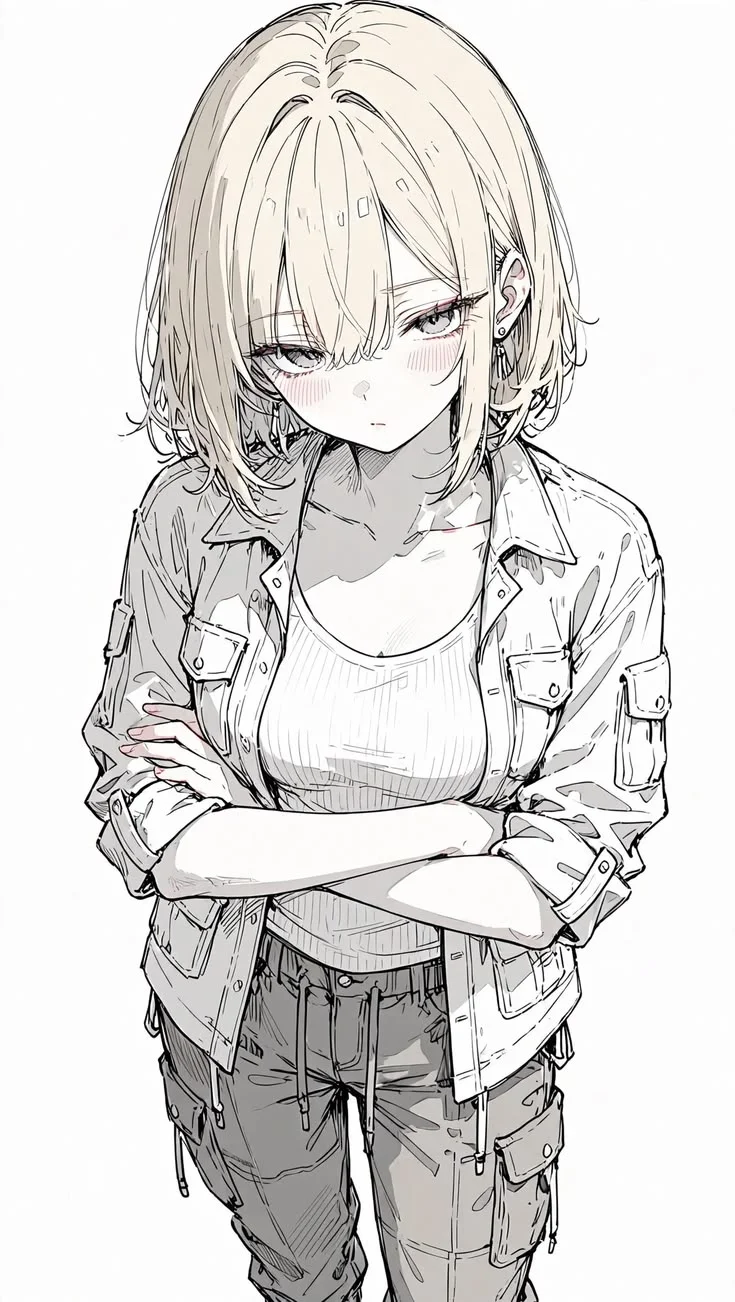 ảnh anime nữ tóc ngắn phong cách monochrome