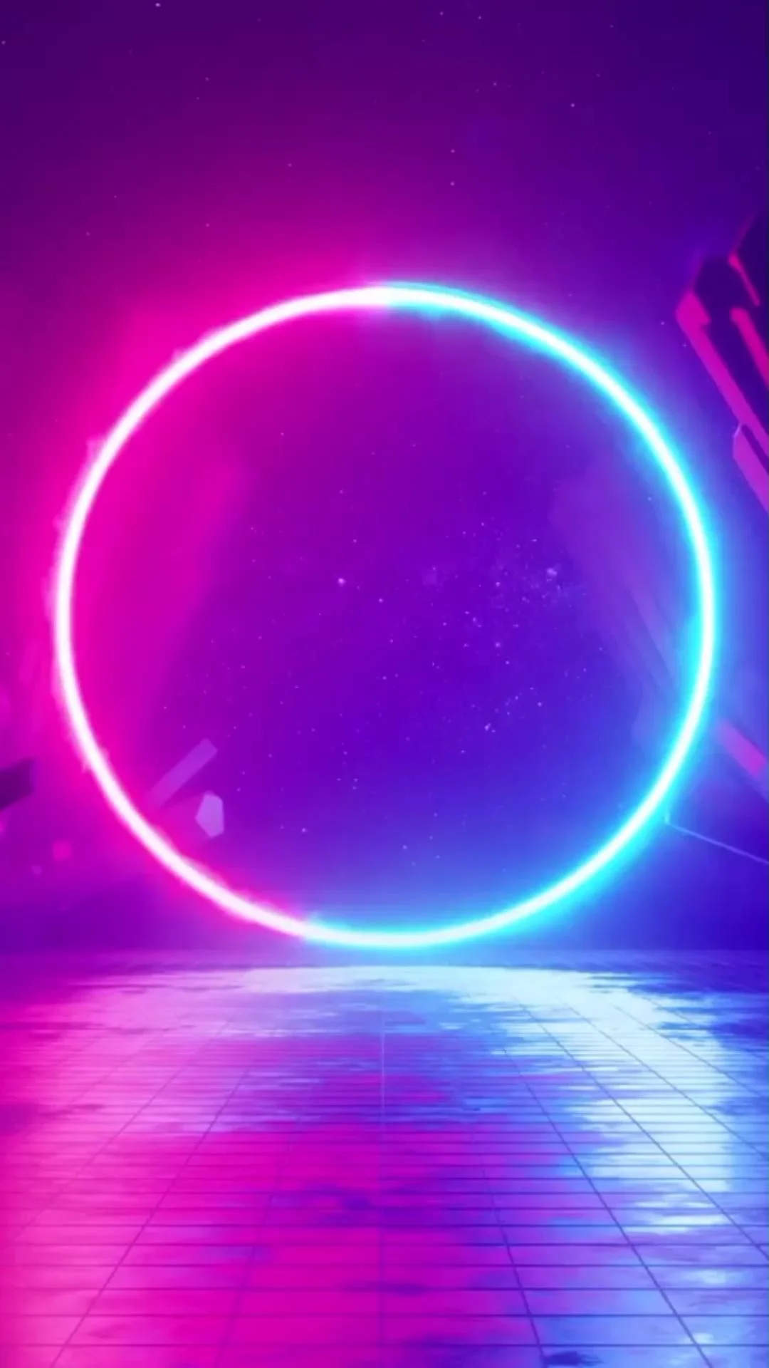 Hình nền điện thoại vòng tròn ánh sáng neon hiện đại
