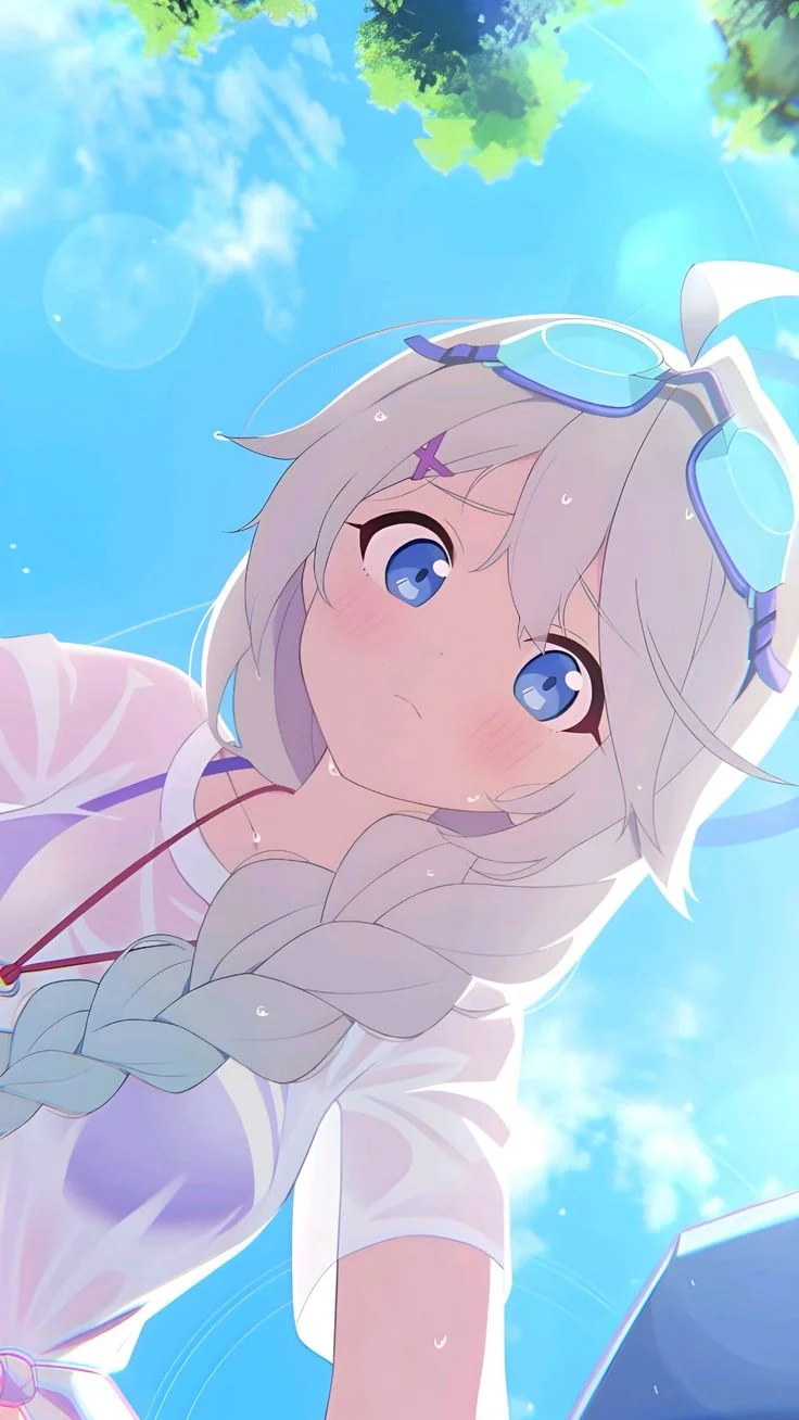 Hình nền điện thoại cô gái anime dưới bầu trời xanh