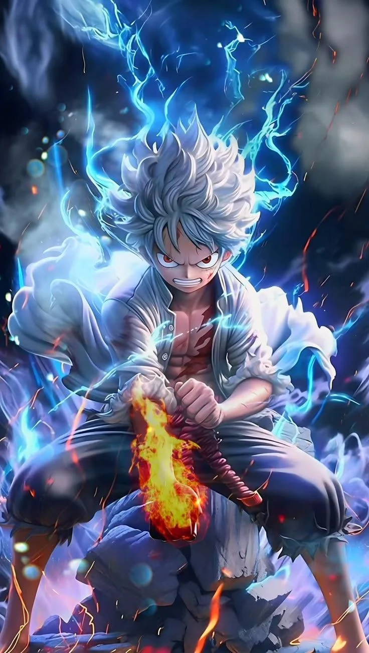 hình nền điện thoại Luffy Gear 5 cực ngầu với hiệu ứng năng lượng xanh