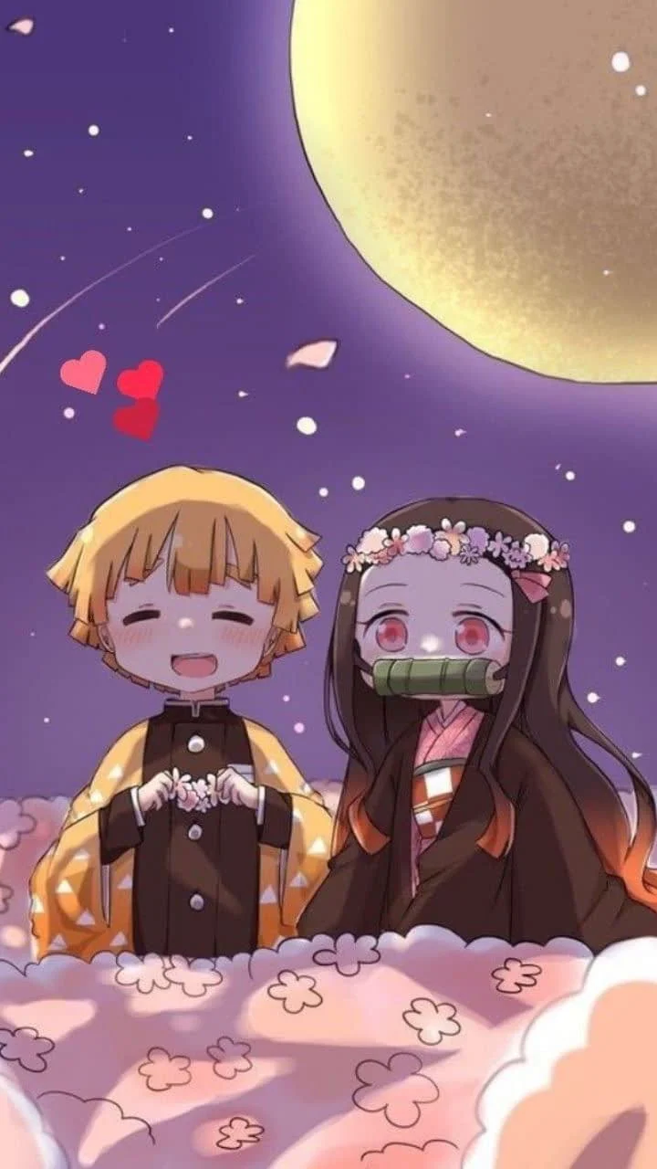 Hình nền điện thoại nhân vật anime Zenitsu và Nezuko