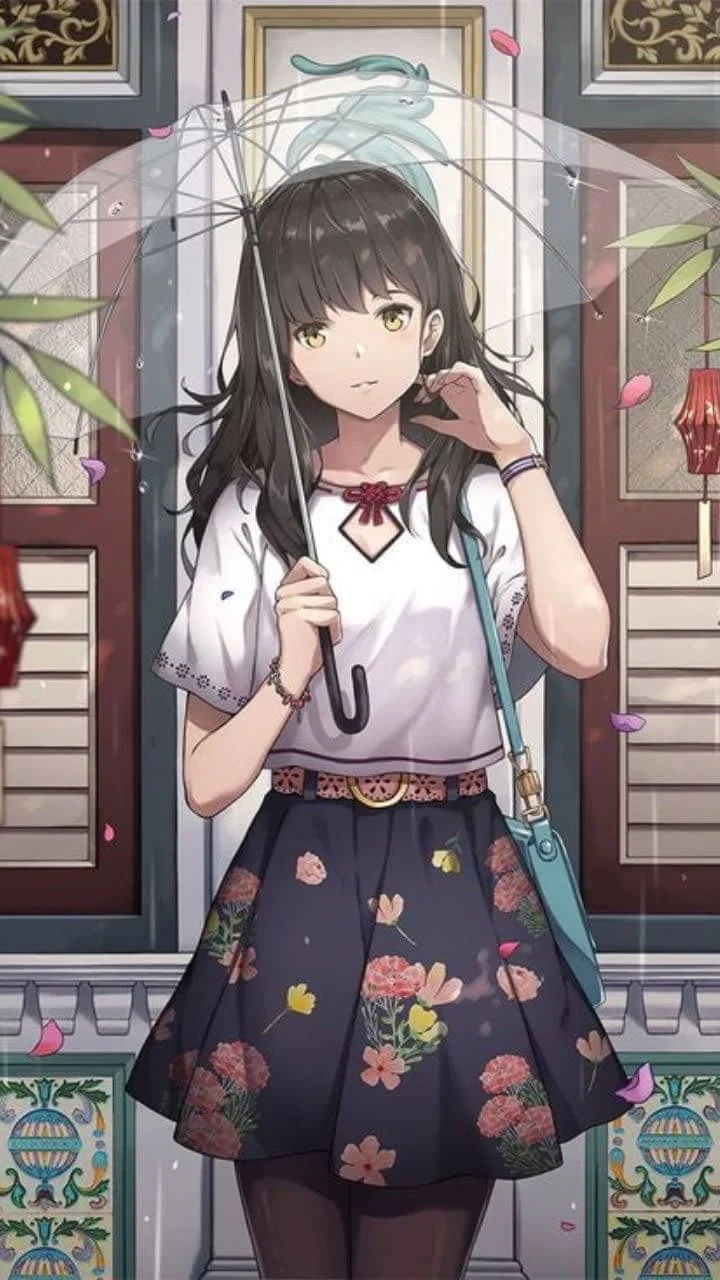 Hình nền điện thoại anime cô gái dưới mưa