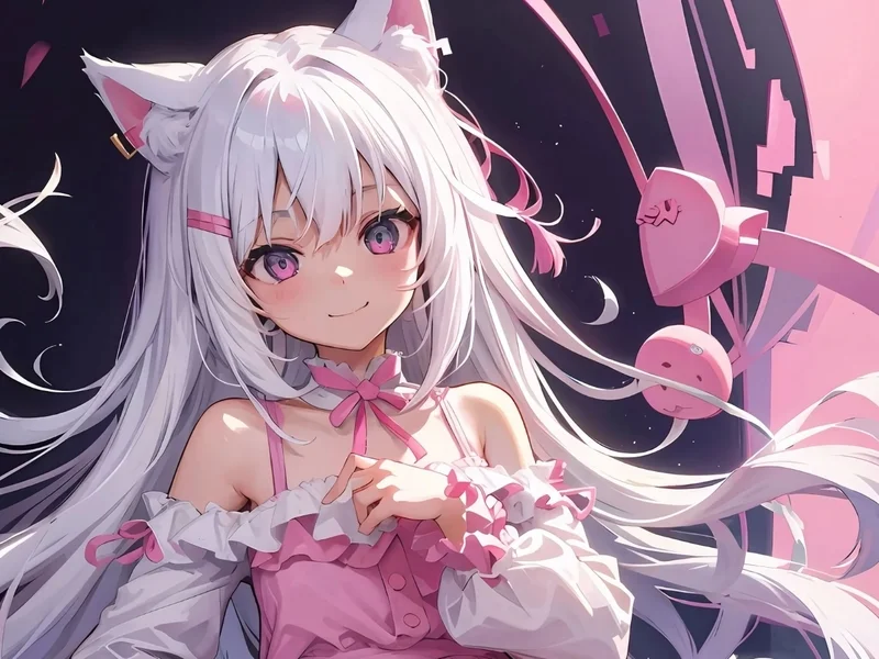 Hình nền laptop 4k anime cô gái tóc trắng tai mèo đáng yêu