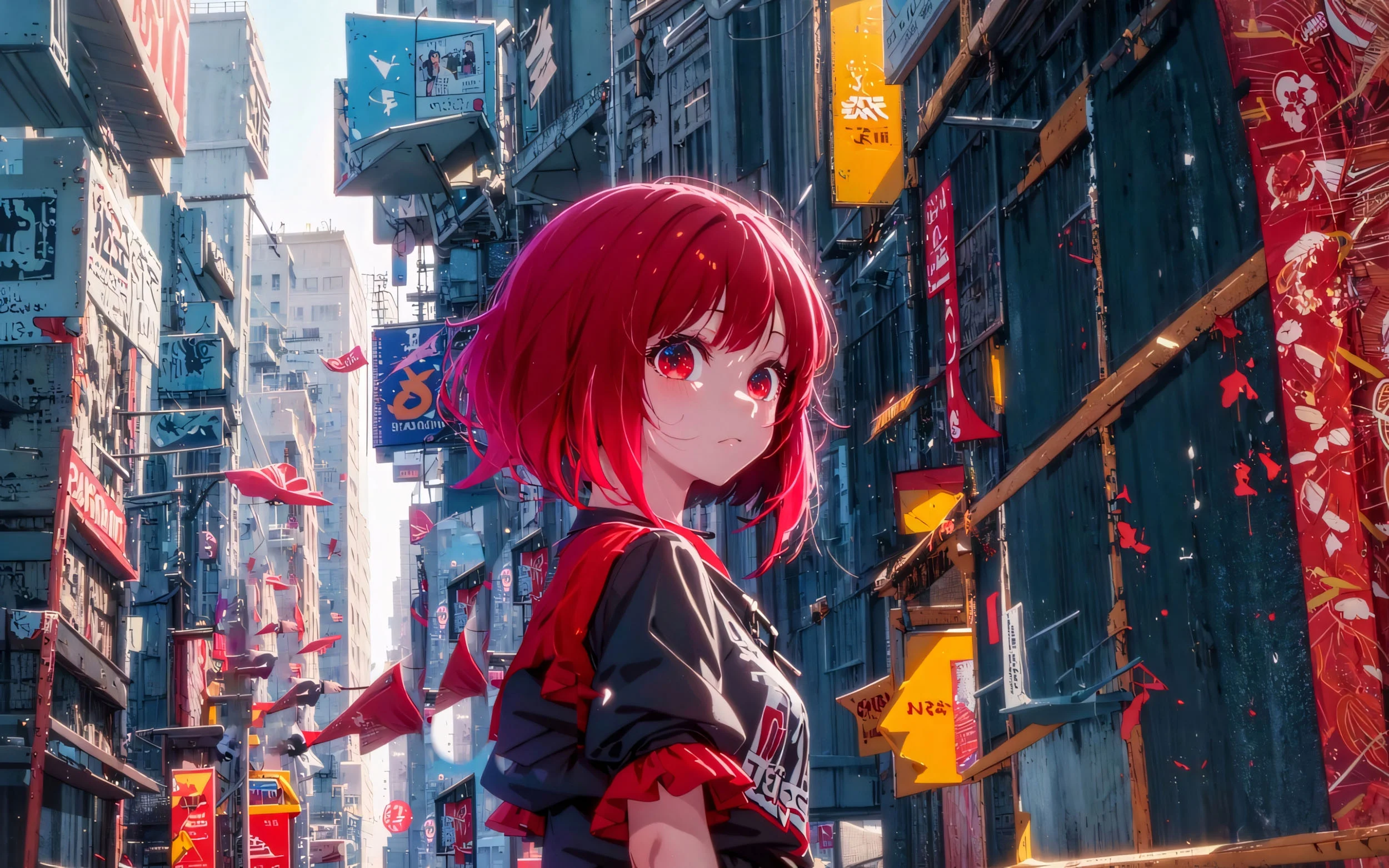 Hình nền laptop 4k cô gái anime giữa phố thị