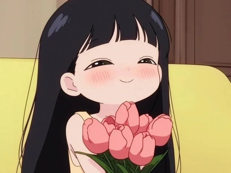 avatar anime nữ hoạt hình ôm hoa tulip