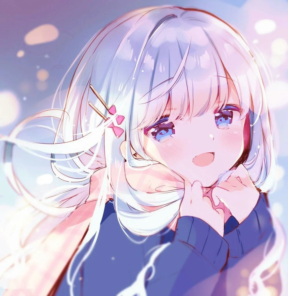 avatar anime nữ tóc trắng với đôi mắt xanh ngọc đáng yêu