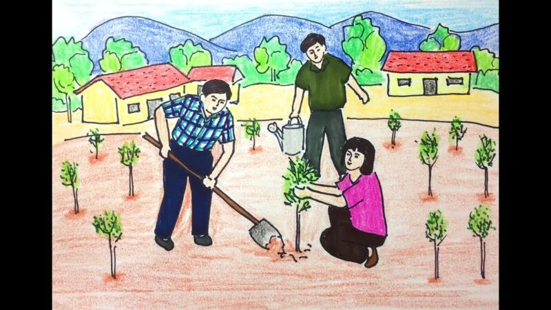 Tranh vẽ bảo vệ môi trường trồng cây xanh