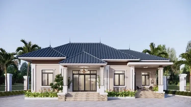 Mẫu nhà cấp 4 mái Nhật nhiều mái tạo nên một lối kiến trúc rất bắt mắt và thời thượng