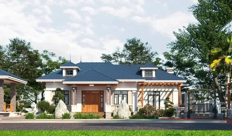Nhà cấp 4 mái Nhật với sân vườn rộng rãi, thoáng đãng, gần gũi với thiên nhiên