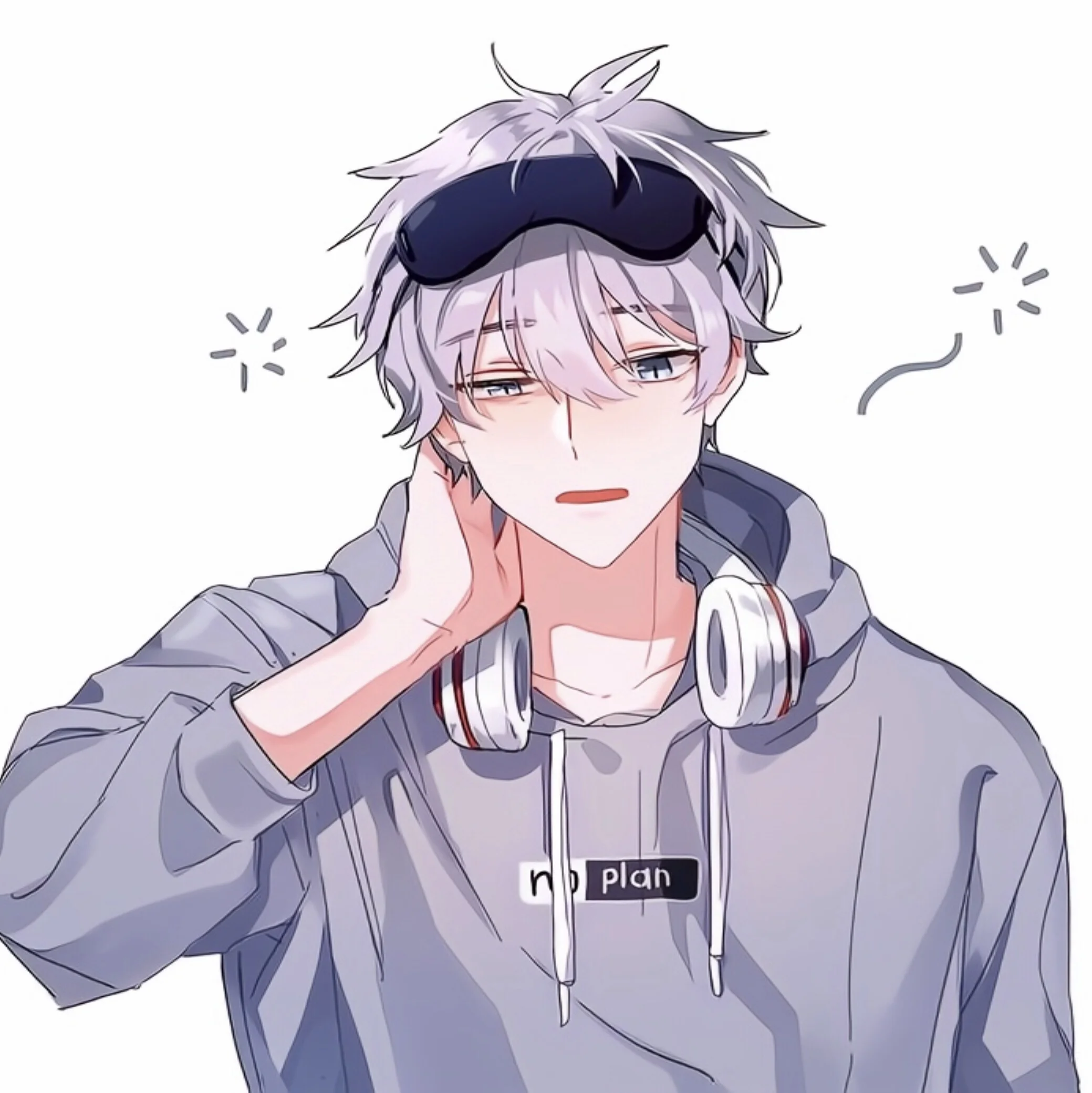 Ảnh avatar đẹp phong cách anime nam với mái tóc bạc và tai nghe năng động.