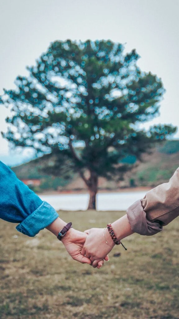 Đôi bàn tay nắm chặt trên nền phong cảnh