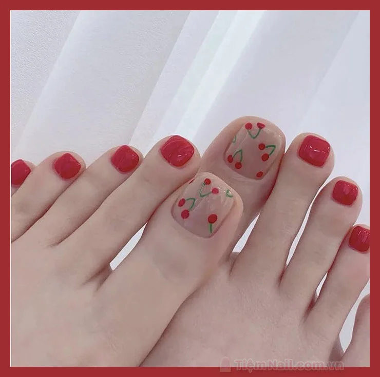 Mẫu móng chân đẹp màu đỏ dễ thương